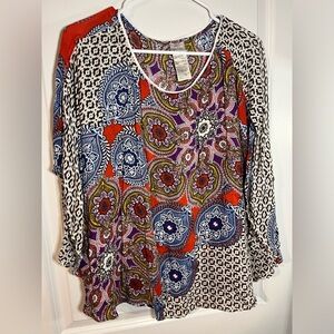 Chico's Colorful Exotic Medallion Print Poncho Top Split Sleeves Women's S/M
